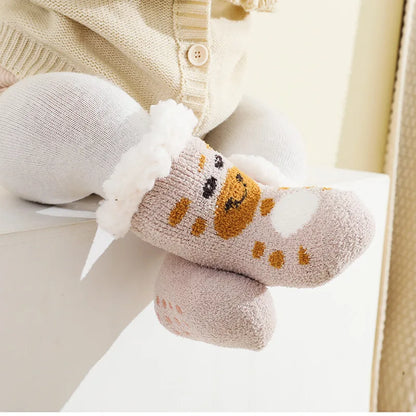 Cute Winter Baby Cartoon Christmas Socks Thicken Cotton Warm Newborn Kids Floor Sock Non-Slip Children Socks For 0-4 Years