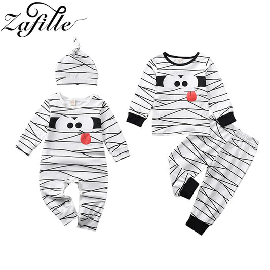 ZAFILLE Kids Toddler Hallloween Costume Striped Outfits Cute Mummy Boys Rompers Halloween Clothes For Baby Chidlren Clothing Set