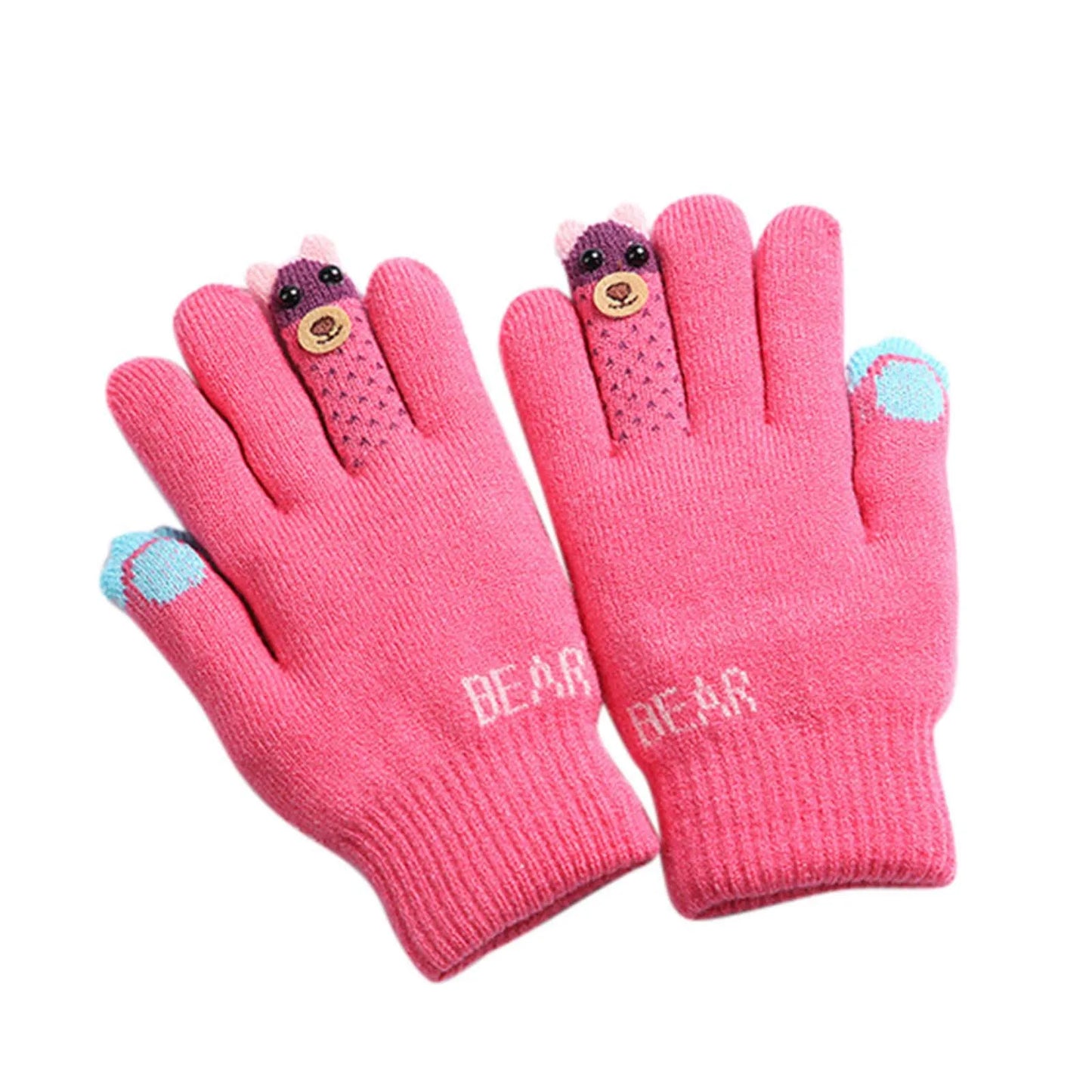 Children Warm Skiing Gloves Baby Boys Girls Winter Kids Cartoon Bear Fleece Knitted Thick Full Finger Mittens Gloves gant enfant