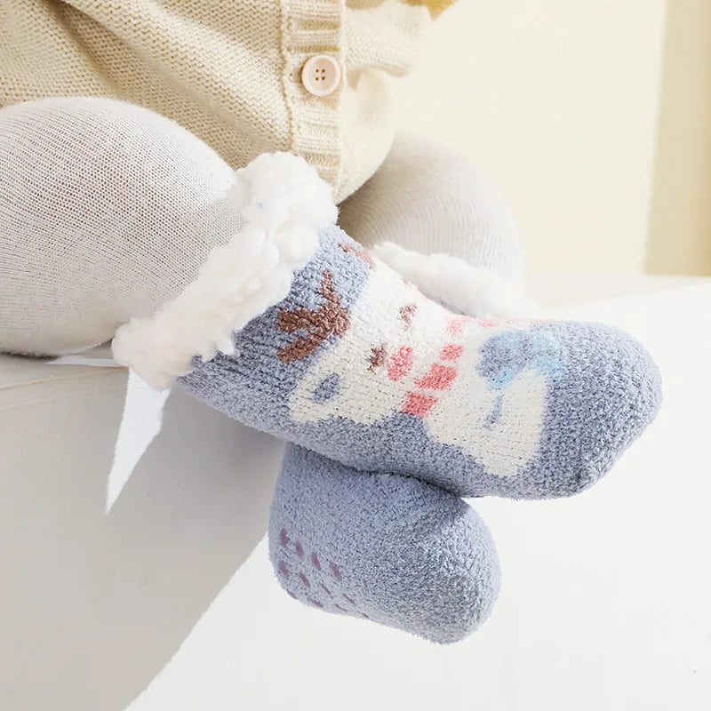 Cute Winter Baby Cartoon Christmas Socks Thicken Cotton Warm Newborn Kids Floor Sock Non-Slip Children Socks For 0-4 Years