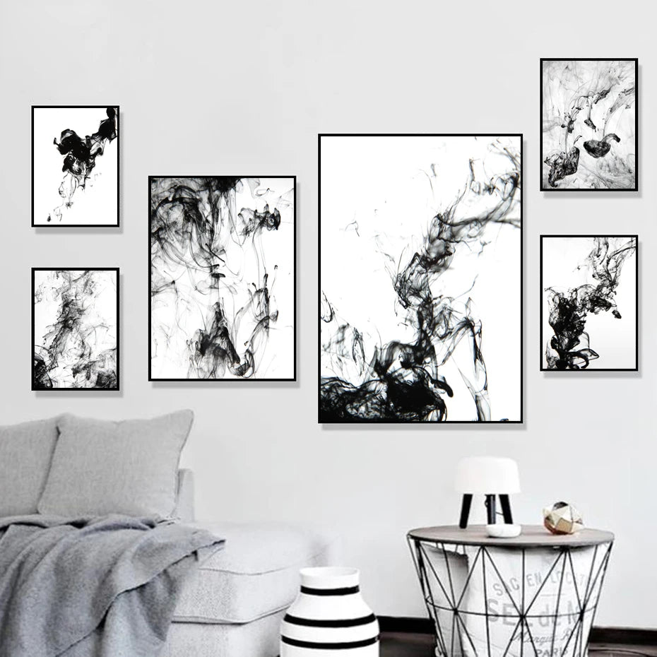 Minimalist Abstract Black White Dynamic Ink Canvas Paintings Poster Print Nordic Wall Art Picture Living Room Home Office Decor