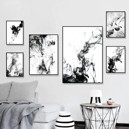 Minimalist Abstract Black White Dynamic Ink Canvas Paintings Poster Print Nordic Wall Art Picture Living Room Home Office Decor