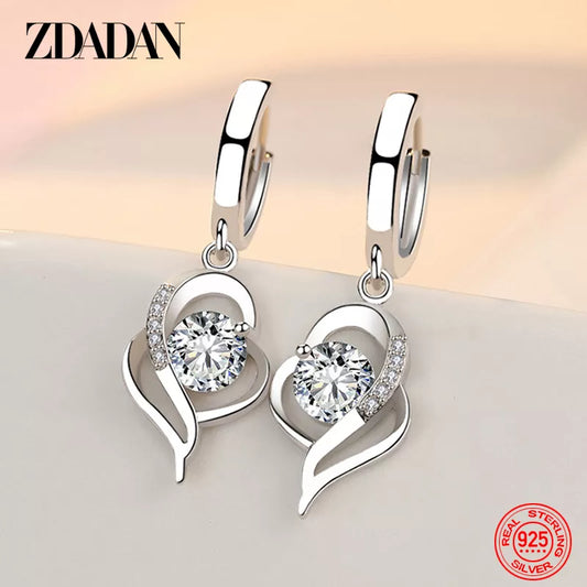 ZDADAN 925 Sterling Silver Crystal Zircon Earring For Women Fashion Jewelry