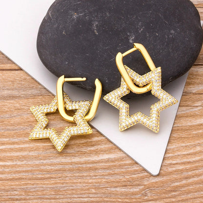 Nidin New Arrival 4 Colors Choice Copper CZ Star Drop Crystal Dangle Earrings Fine Party Wedding Christmas Women Jewelry Gifts