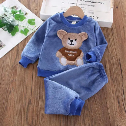 Baby Boys And Girls Clothing Set Tricken Fleece Children Hooded Outerwear Tops Pants 3PCS Outfits Kids Toddler Warm Costume Suit