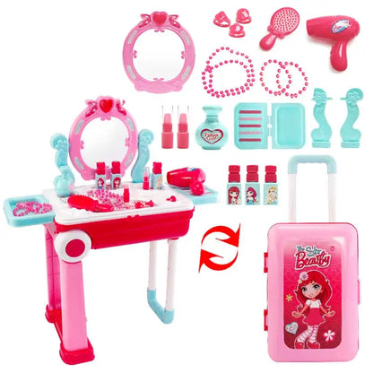 19Pcs Girls Makeup Set Kids Rings Lipstick Jewelry Accessories Cosmetics Box Role Playing Game Non-toxic Toys for Children's