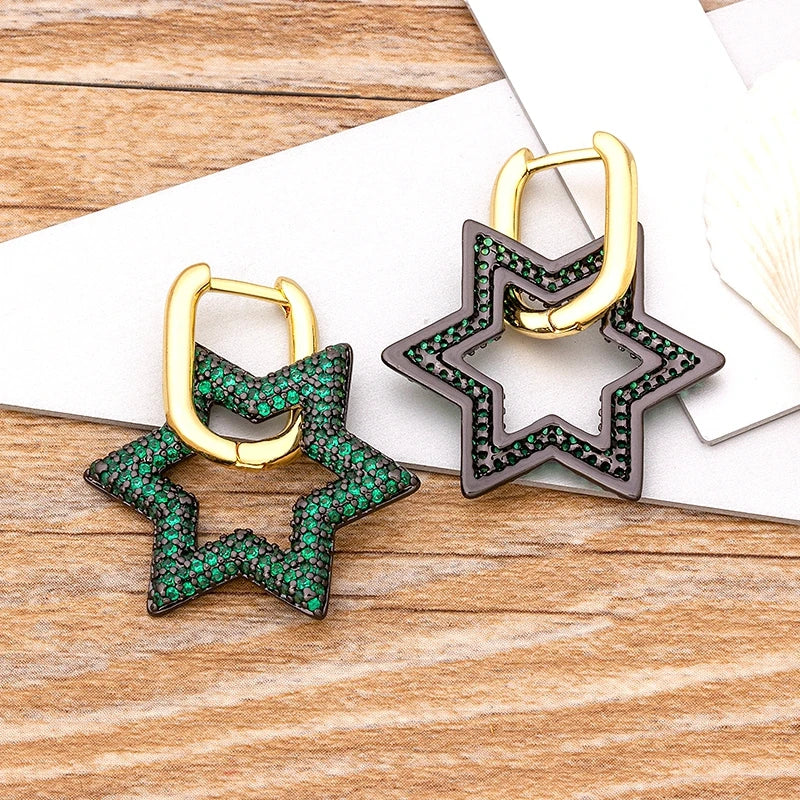 Nidin New Arrival 4 Colors Choice Copper CZ Star Drop Crystal Dangle Earrings Fine Party Wedding Christmas Women Jewelry Gifts