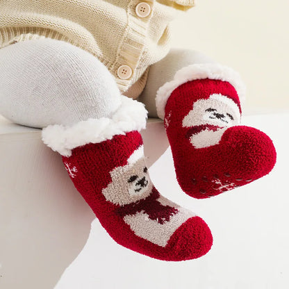 Cute Winter Baby Cartoon Christmas Socks Thicken Cotton Warm Newborn Kids Floor Sock Non-Slip Children Socks For 0-4 Years