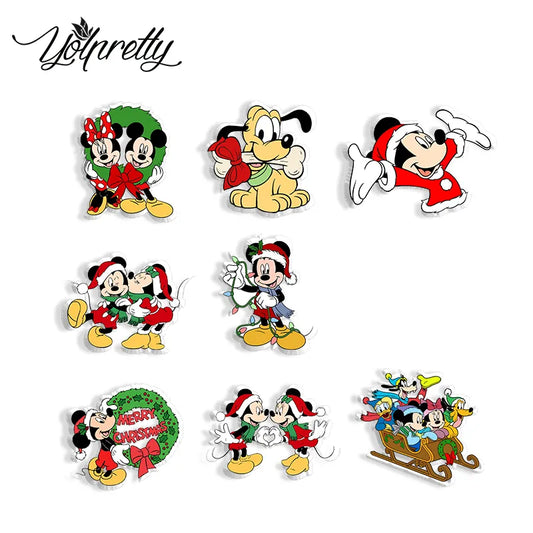 Christmas Mickey Mouse Minnie Pluto Cartoon Acrylic Brooches Resin Epoxy Acrylic Badge