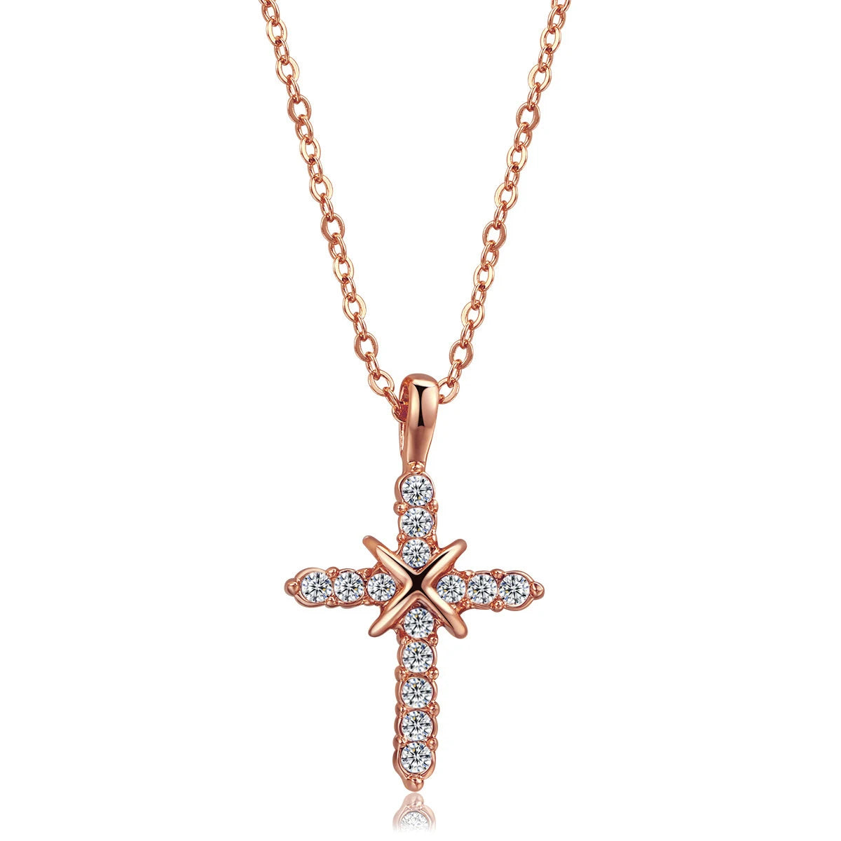 N451 N452 Cross Jesus Christ Necklaces Rose Gold Color Fashion Pendant Jewelry Cubic Zirconia Crystal Christmas HotSale