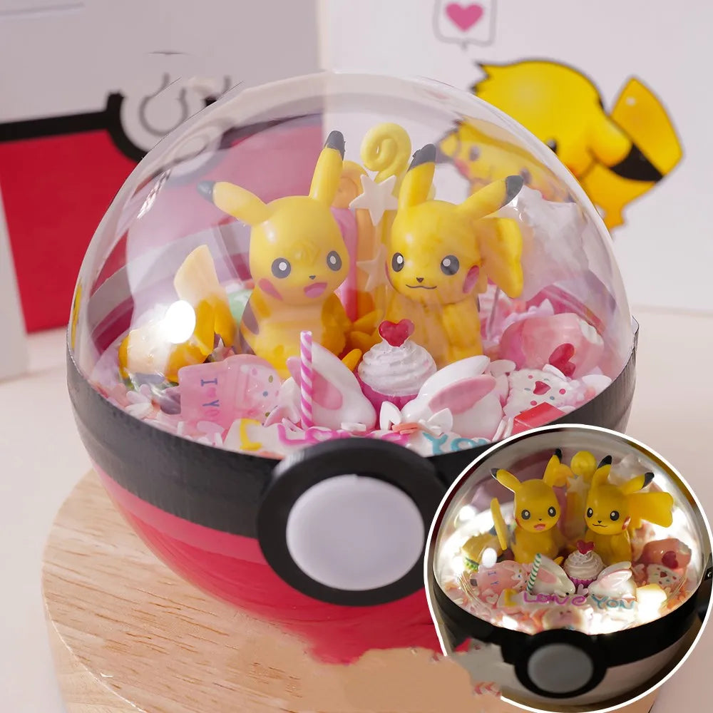 Anime Pokemon Ball Figures Pikachu Pokeball Bulbasaur Handcraft DIY Figures With LED Model Toys Brinquedos Christmas Model Toy