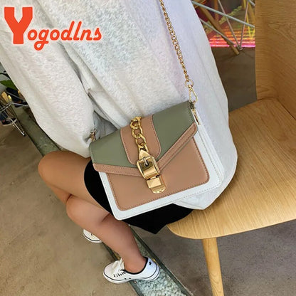 Yogodlns Small Summer Contrast Color PU Leather Crossbody Bags For Women New  Chain Shoulder Messenger Handbags Lady Hand Bag