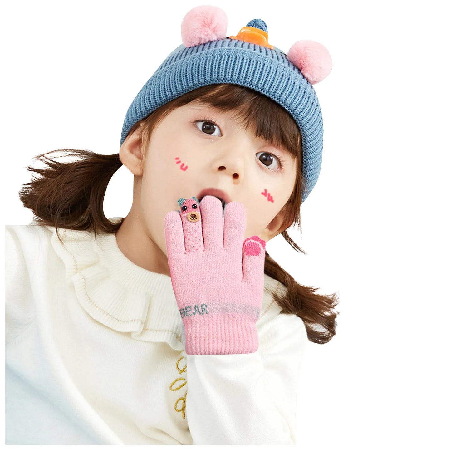 Children Warm Skiing Gloves Baby Boys Girls Winter Kids Cartoon Bear Fleece Knitted Thick Full Finger Mittens Gloves gant enfant