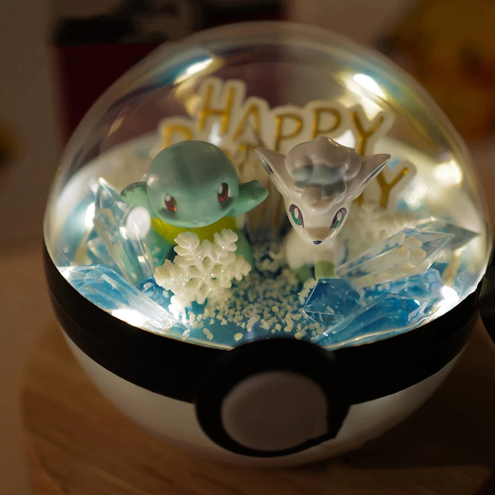 Anime Pokemon Ball Figures Pikachu Pokeball Bulbasaur Handcraft DIY Figures With LED Model Toys Brinquedos Christmas Model Toy