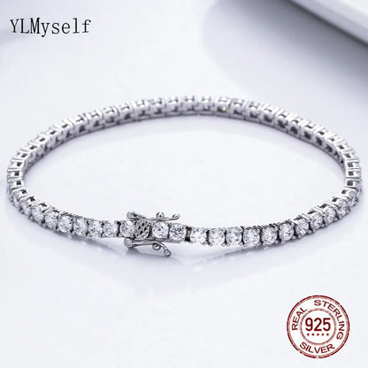 Pure Silver Of 16-20.5CM Tennis Bracelet Jewelry 2-4mm 5A CZ Eternal Gift For Wife Stunning Real 925 Jewellery