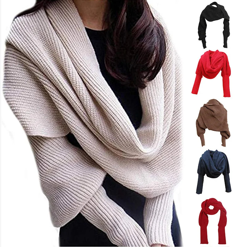 Unisex Fashion Knitted Scarf with Sleeves Long Wraps Shawls for Winter Autumn H9