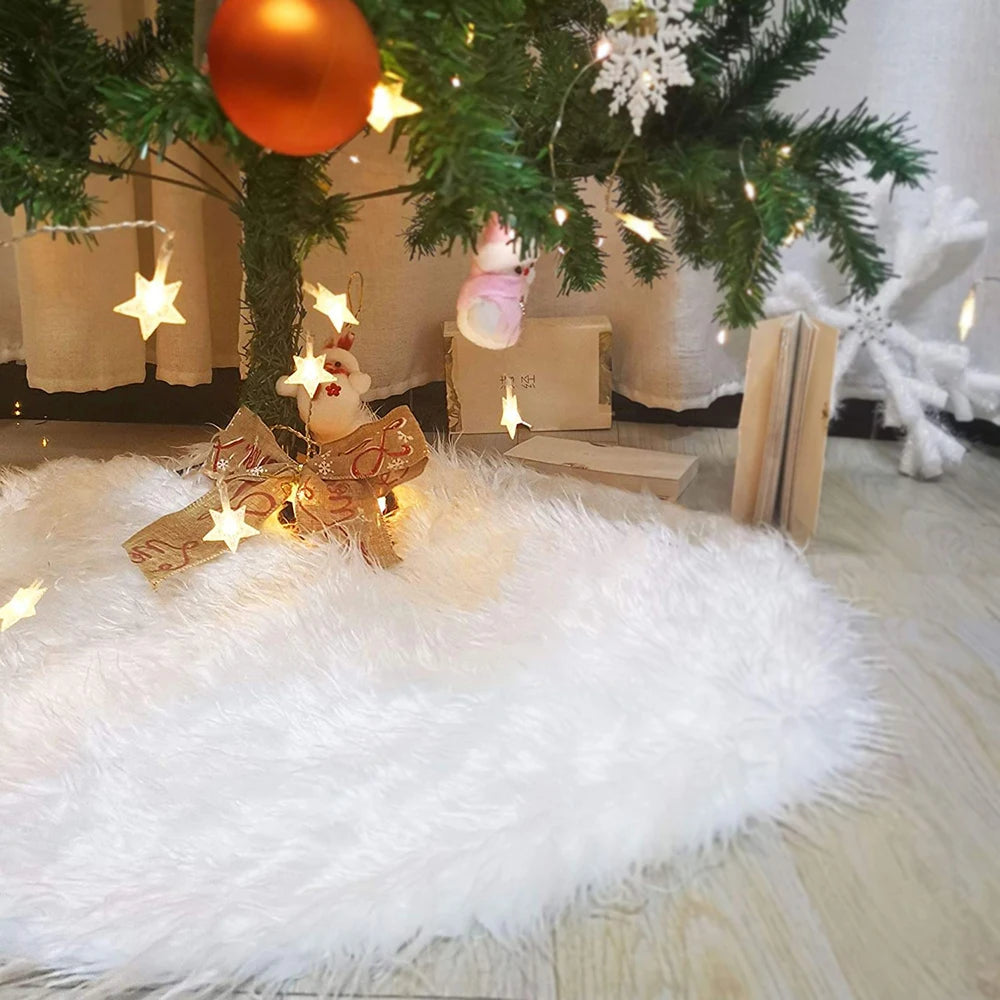 Christmas Tree White Faux Fur cover. Merry Christmas New Year Home Xmas-Tree Christmas Decorations For Tree