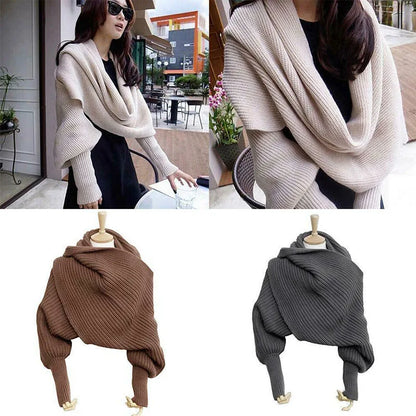 Unisex Fashion Knitted Scarf with Sleeves Long Wraps Shawls for Winter Autumn H9