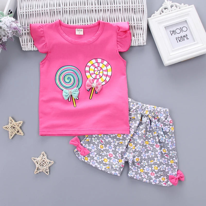 Two Pieces Cotton Girls Clothing Sets Summer Vest Sleeveless Children Sets Fashion Girls Clothes Suit Casual Floral Outfits 1-5T