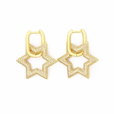 Nidin New Arrival 4 Colors Choice Copper CZ Star Drop Crystal Dangle Earrings Fine Party Wedding Christmas Women Jewelry Gifts