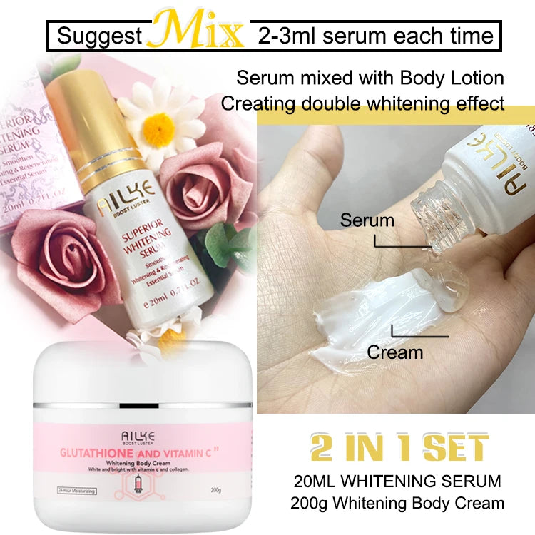 AILKE Brightening Skin Care Set, With Vitamin C, Glutathione, Deep Moisturizing, Smooth Soft Skin, Improve Skin Radiance