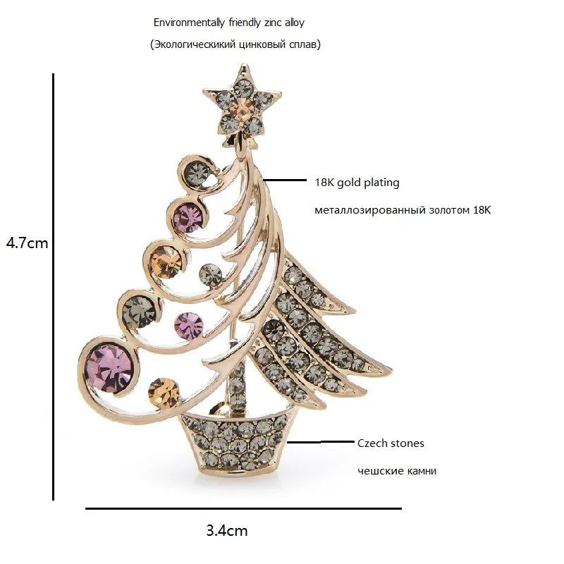 Rhinestone Christmas Tree Brooches 2-color