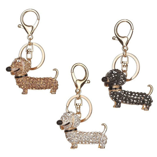 Fashion Dachshund Dog Animal Keychain Alloy Rhinestone Key Chain Bag Car Pendant Decor Porte Clef Women Keyring Jewelry Gift