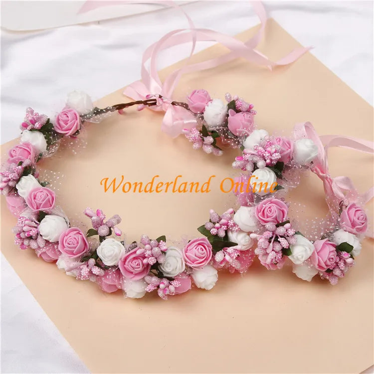 6Colors Women Beach Headband Floral Hair Lady Girls Bride Boho Flower Headband Floral Head Wreath Garlands Bohemia Beach Flower