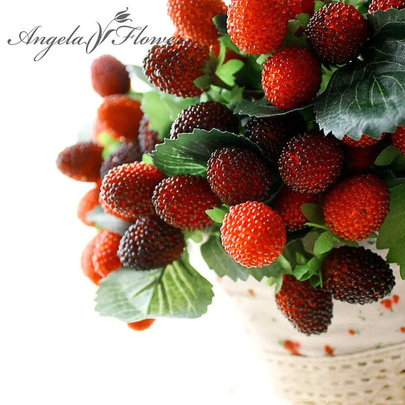 Free Shipping 9 Heads Artificial Strawberry Fruit Christmas Berry Potted Plants Home Garden Wedding Balcony Ornament Photo Props