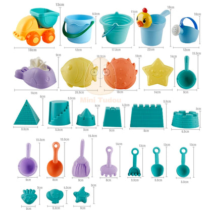 Summer Silicone Soft Baby Beach Toys Kids Play Set Beach Cart Ducks Bucket Sand Molds Tool Water Game