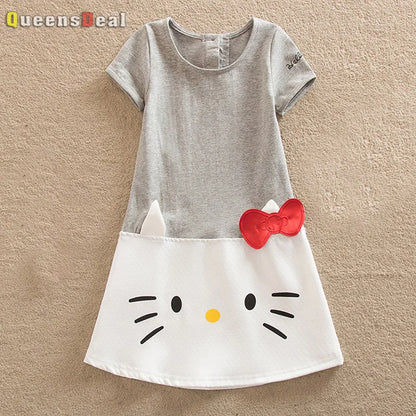 New Children Girl Cotton Clothing Cartoon Rabbit Cat Christmas Short Sleeve Dress Up Long Tees  For 2-9 Year Kid Baby,J553,J568