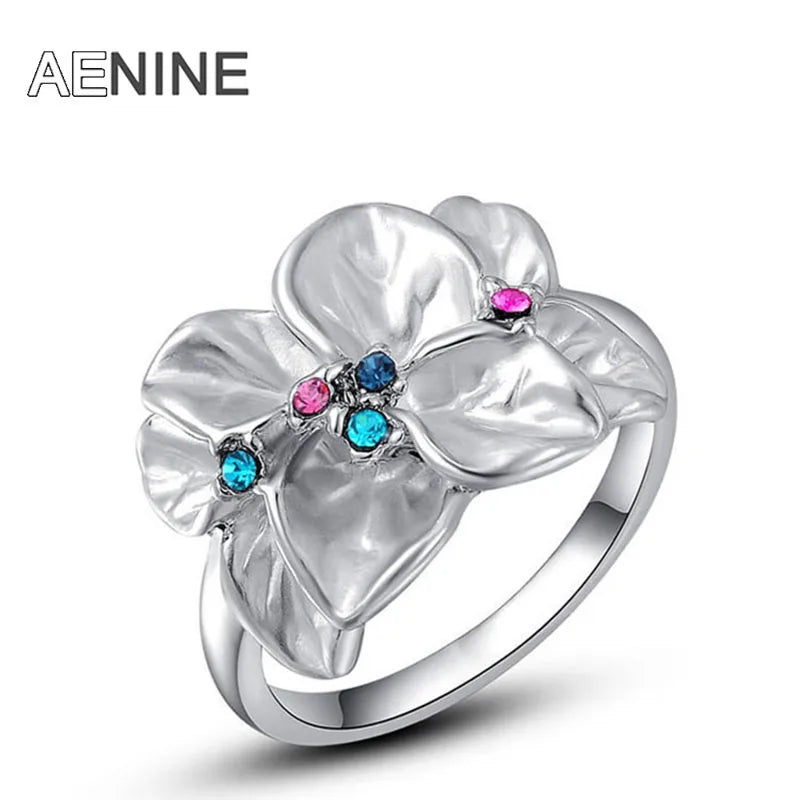 AENINE Exquisite Trendy Colorful Flower Ring with AAA Rhinestone Fashion Jewelry for Women Best Christmas Gift L2010228290