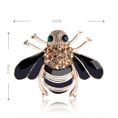 Madrry Alloy Metal Special Bee Brooches Enamel Broches Gold Color Champagne Crystal Hijab Pins Halloween Party Accessories joyas