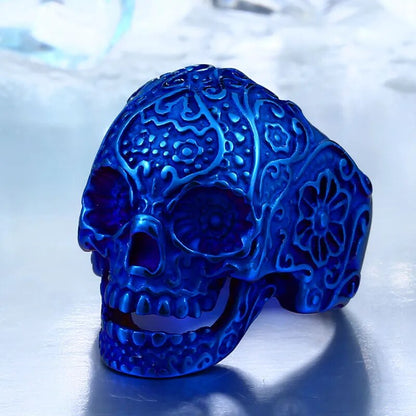 BEIER Wholesale Classic Garden Flower Skull Ring For Man Stainless Steel Man's Punk Style Jewelry BR8-071 US Size Halloween Gift