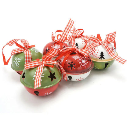 Christmas Decoration For Home 6Pcs Red Green White Iron Jingle Bell Ribbon Merry Christmas Tree Pendant Decor 50mm Xmas New Year