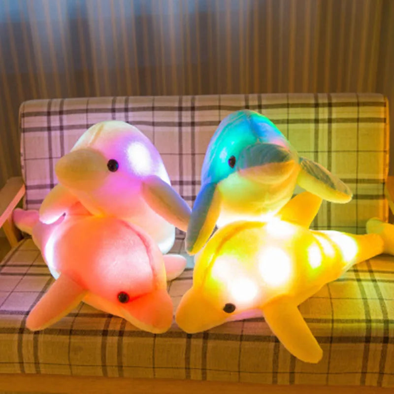 1pc 32cm Cute Creative Luminous Plush Toy Dolphin Doll Glowing LED Light Animal Toys Colorful Doll Pillow Children's Lovely Gift