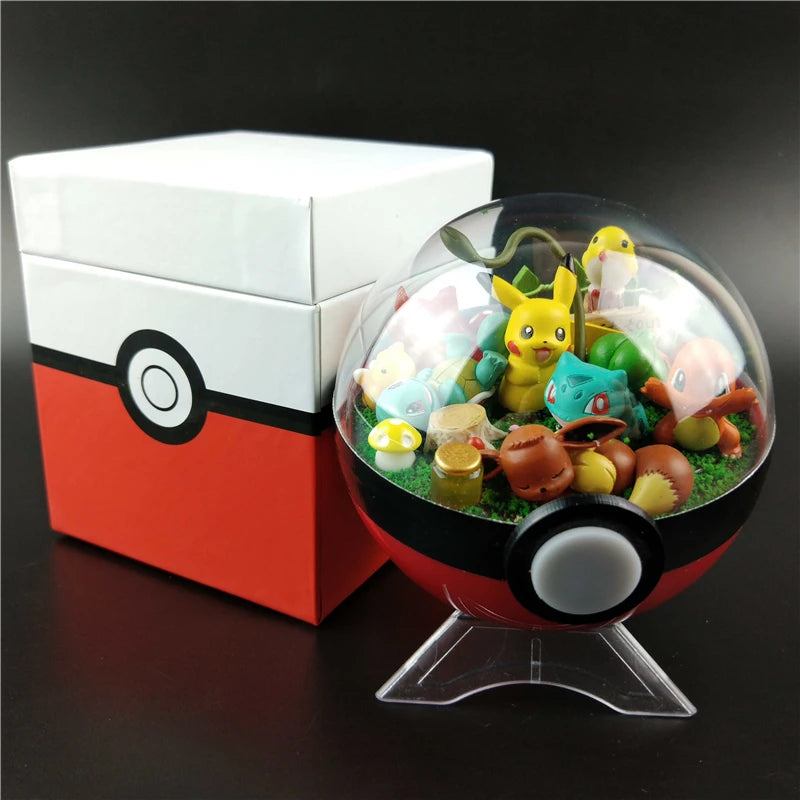 Anime Pokemon Ball Figures Pikachu Pokeball Bulbasaur Handcraft DIY Figures With LED Model Toys Brinquedos Christmas Model Toy