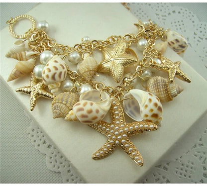 New Fashion Shell Starfish Choker Necklaces Multilayer Pearl Statement Necklaces For Women Beach