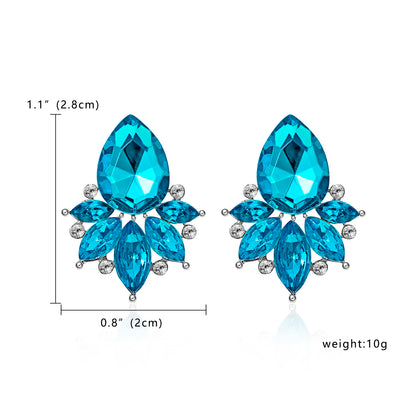 Women Fashion Crystal Dangle Earrings Sweet Water Drop Flower Geometry Statement Studded Jewelry Female Gift