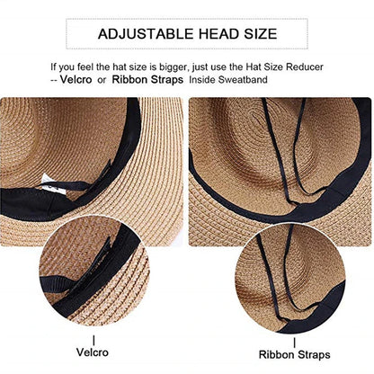 FURTALK Summer Hat for Women Men Panama Straw Hats Travel  Beach Sun Hat Wide Brim Fedora Jazz Hat