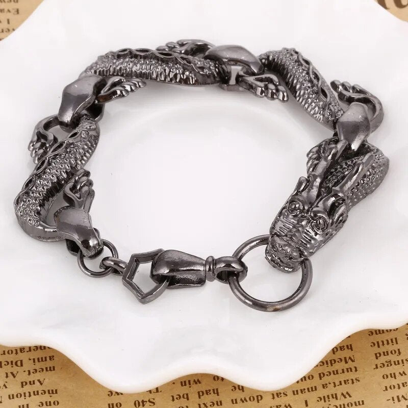 Black Fire Dragon Beads Bracelets Men Vintage Halloween Jewelry Alloy Metal Bracelets&Bangles Homme Drop Shipping