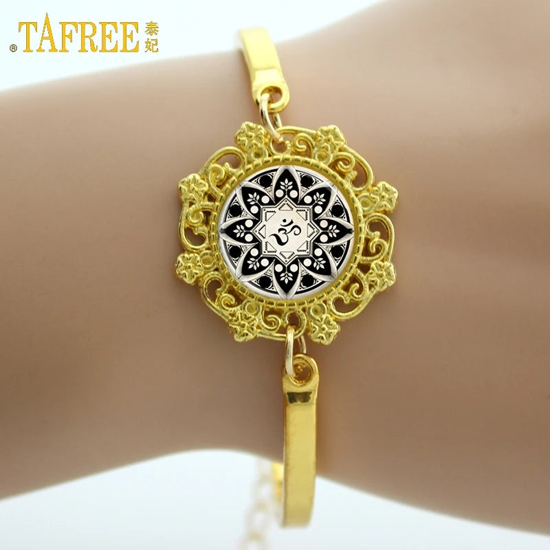 TAFREE Glass Cabochon Dome Lace Flower Charm Bracelet Women's Love Christmas Gift Good Quality Cuff Bangles