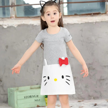 New Children Girl Cotton Clothing Cartoon Rabbit Cat Christmas Short Sleeve Dress Up Long Tees  For 2-9 Year Kid Baby,J553,J568