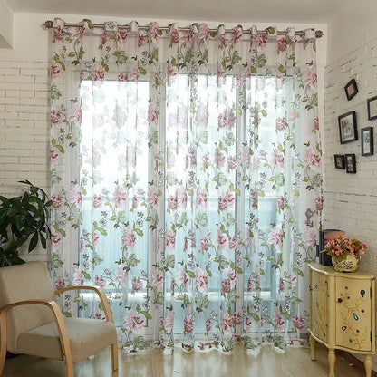 Floral Home Fabric Sheer Tulle Curtains For Living Room Children Bedroom Kitchen Door Curtains For Window Black Cortinas