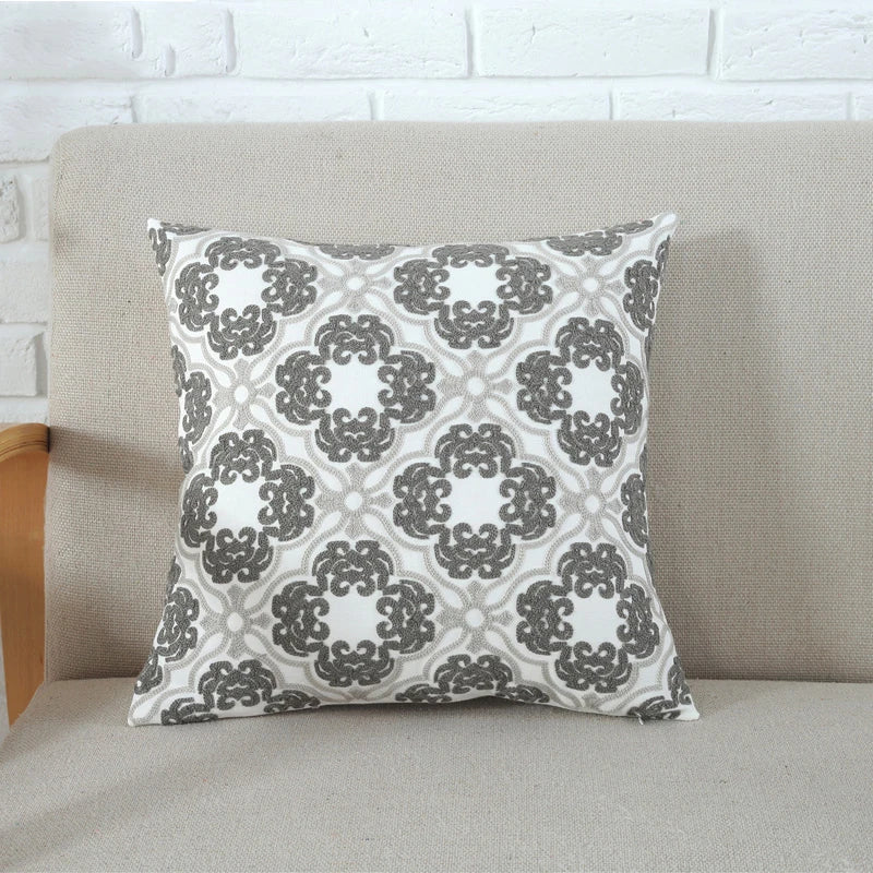 Home Decor Emboridered Cushion Cover Grey Pink Geometric Canvas Cotton Suqare Embroidery Pillow Cover 45x45cm