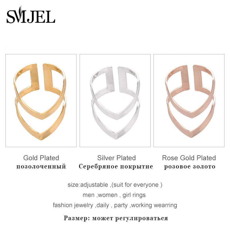 SMJEL 2023 New Fashion Boho Double Lines V Chevron Rings For Women's Gift Simple Geometric Bague Dainty Rings Femme Jewelry R248