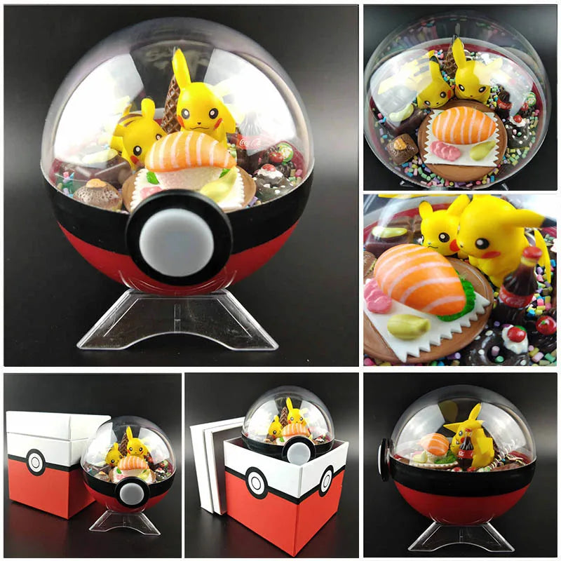 Anime Pokemon Ball Figures Pikachu Pokeball Bulbasaur Handcraft DIY Figures With LED Model Toys Brinquedos Christmas Model Toy