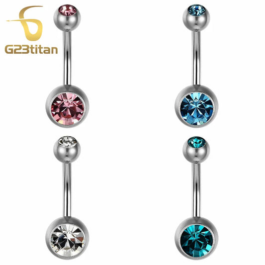 Women Sexy Summer Jewelry 14G Medical Titanium Barbell CZ Zircon Navel Piercing Bar 16G 10mm Belly Button Rings Pircing Ombligo