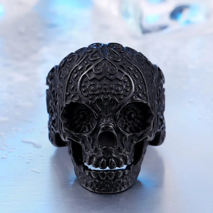 BEIER Wholesale Classic Garden Flower Skull Ring For Man Stainless Steel Man's Punk Style Jewelry BR8-071 US Size Halloween Gift