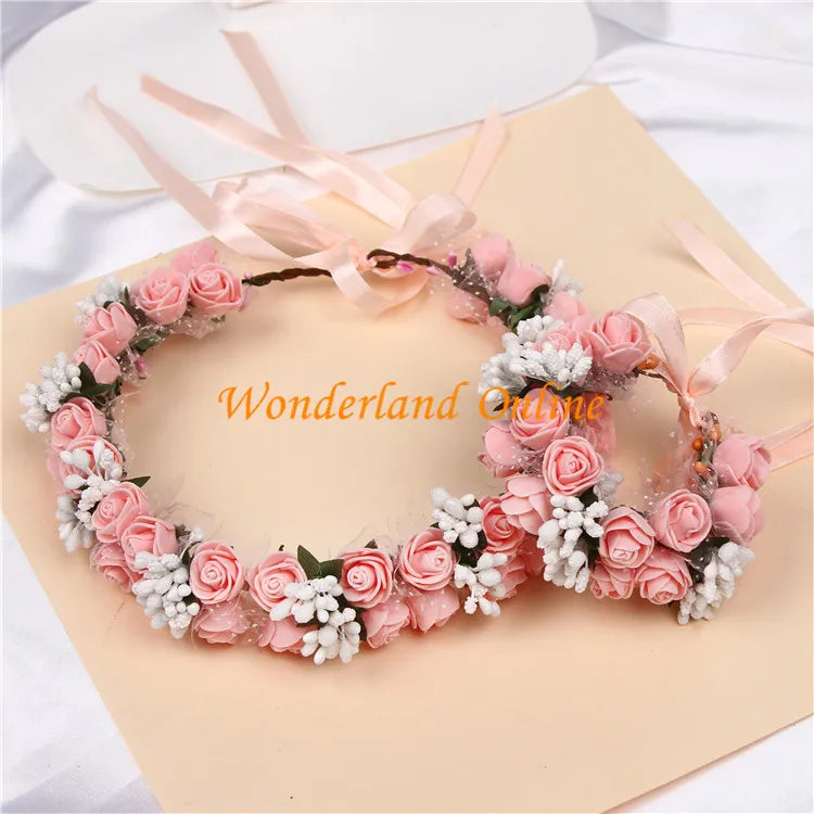 6Colors Women Beach Headband Floral Hair Lady Girls Bride Boho Flower Headband Floral Head Wreath Garlands Bohemia Beach Flower